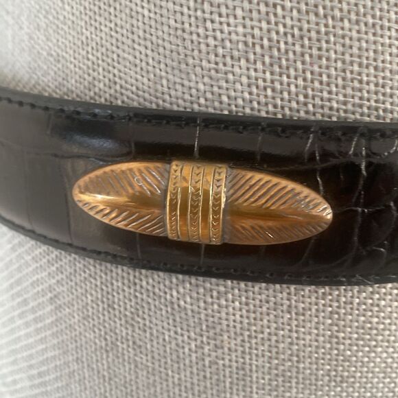 Greg Norman Collection Black Croc-Embossed Leather Belt Gold Buckle 40" Western - Picture 4 of 7